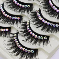 1/5Pairs Soft Mink False Eyelashes Natural 3D Fake Eye Lashes with Shiny Rhinestones Makeup Party Colored Extension Eyelashes