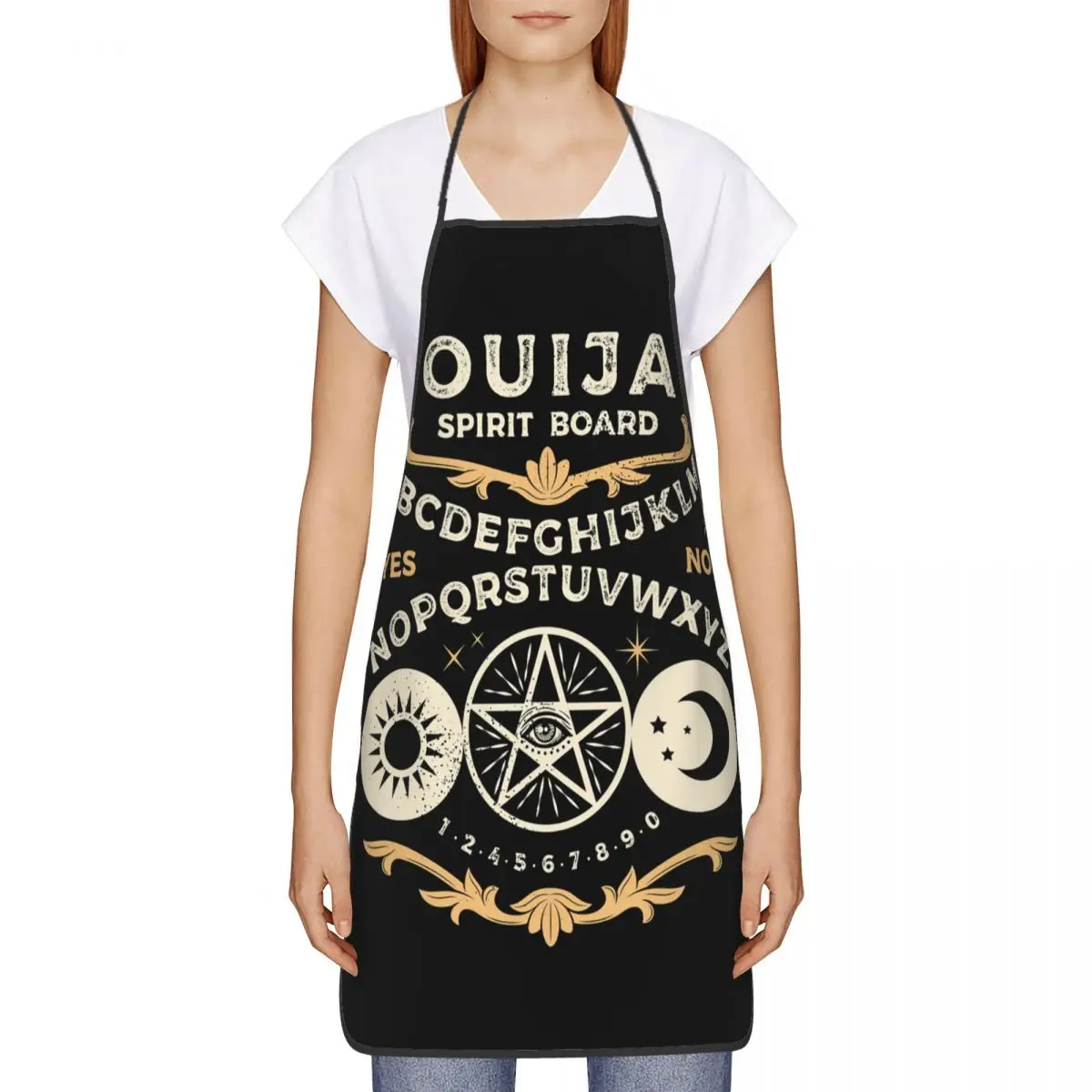 Ouija Board With Pentagram Apron Women Men Unisex Bib Occultism Witchcraft Kitchen Cooking Tablier Cuisine Chef Gardening