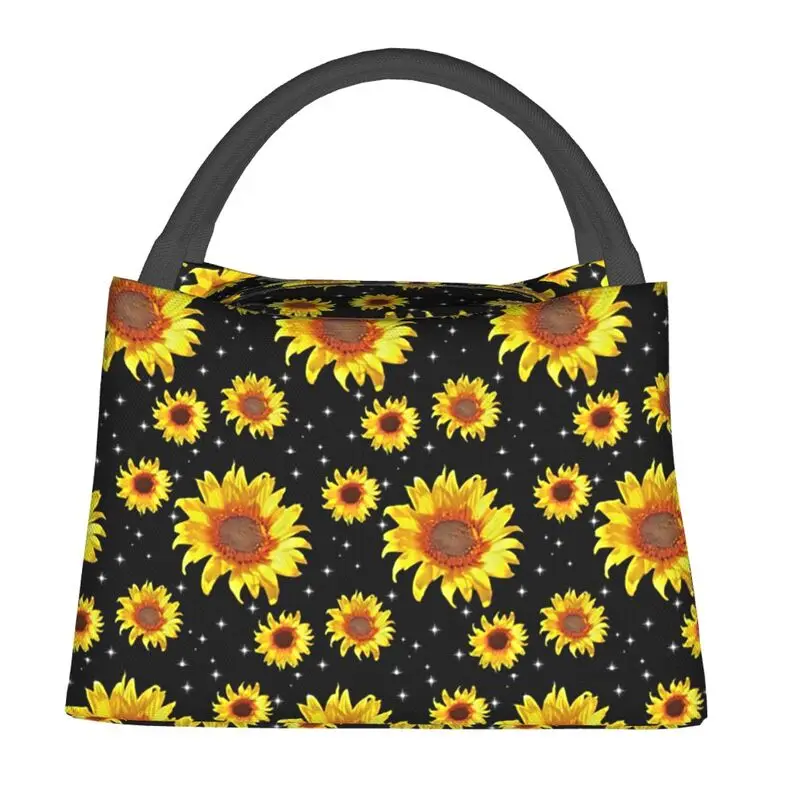 Sunflower Together With The Light Of Stars Insulated Lunch Bags for Outdoor Picnic Floral Pattern Cooler Thermal Bento Box Women