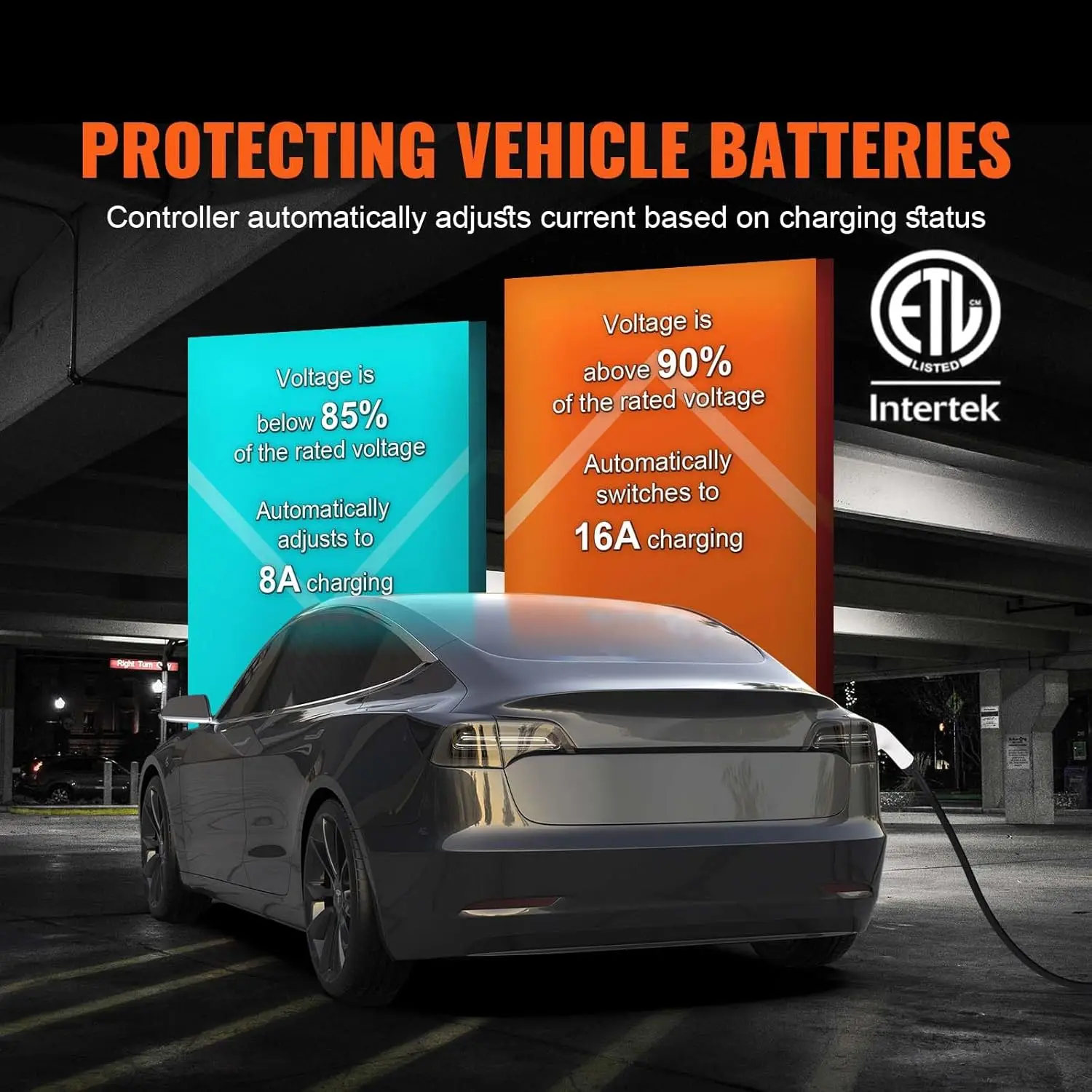 VEVOR Livello 1+2 Caricabatterie portatile per veicoli elettrici, 16 Amp 120 V o 240 V, caricabatterie per veicoli elettrici con cavo di ricarica da 28 piedi Spina NEMA 6-20P