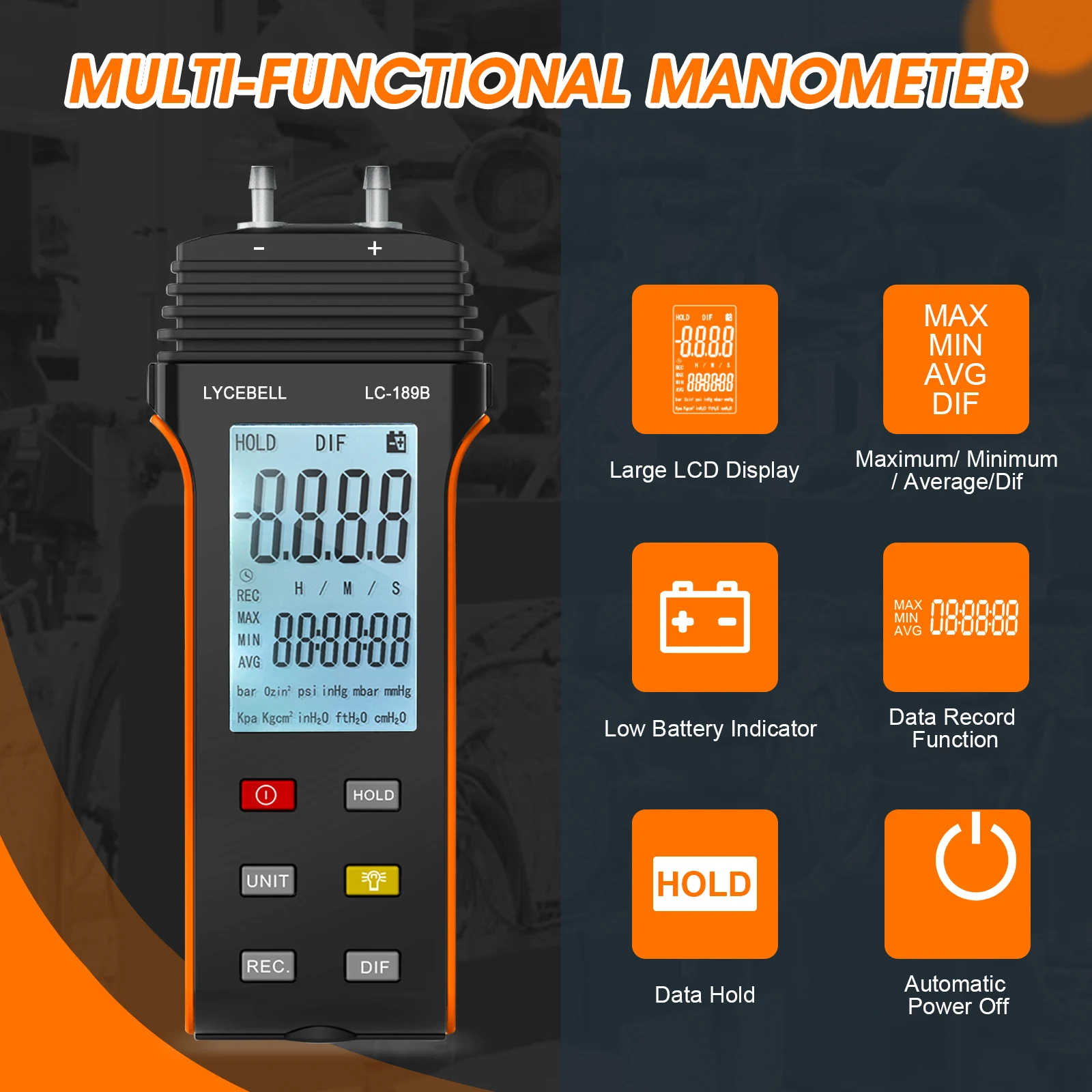 أداة فحص نظام التهوية، جهاز اختبار ضغط الغاز ثنائي المنفذ عالي الدقة، مزودة بخرطوم، مقياس الضغط بحجم الجيب