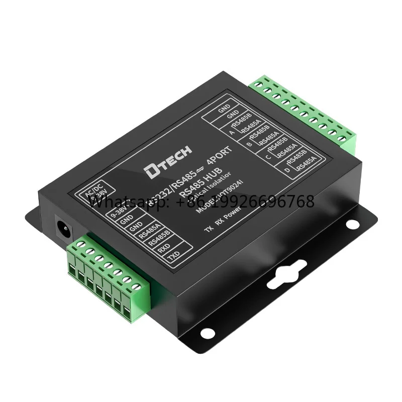 DTECH Industrial RS232 RS485 to 4-Channel Optocoupler RS485 Hub with Indicator Light IOT9024I
