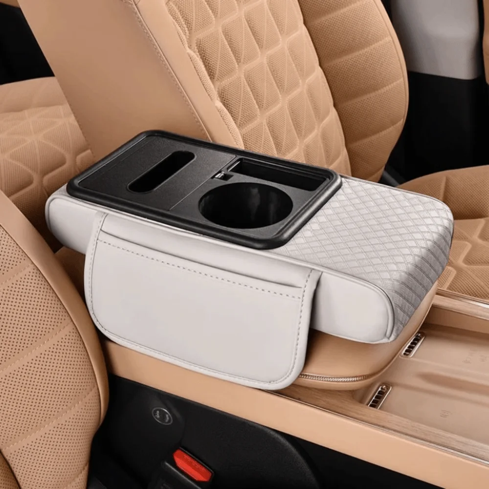 

Premium Cushion Car Armrest Storage Box Ergonomic Design Multifunctional Storage Armrest Heightening Pad Cup Holder