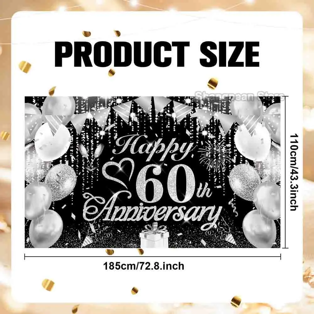 25/60/50th Happy Anniversary Banner Party Backdrop For Photo Black Happy Birthday Adult Theme Party Decoration Supplies DIY Back