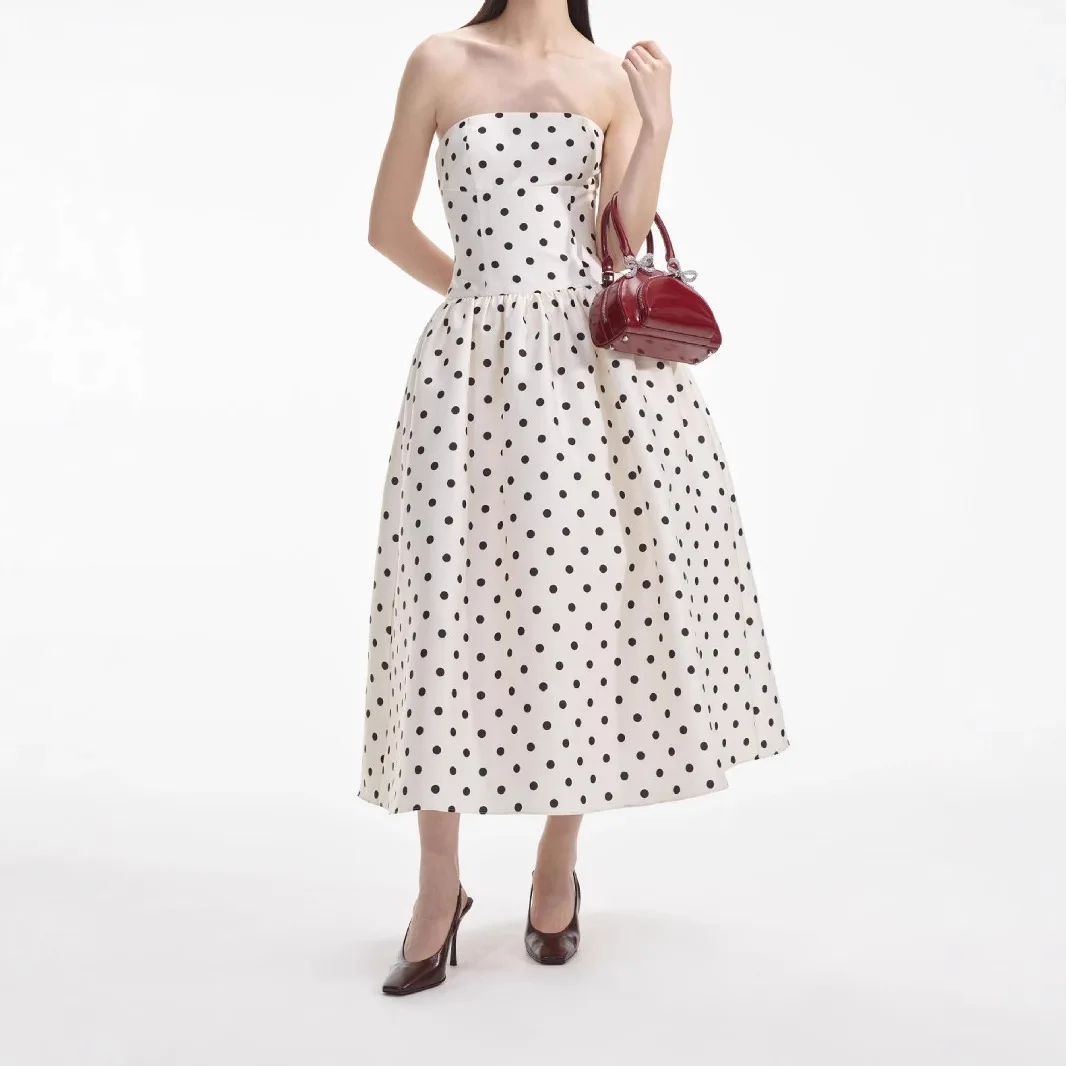 

Fashion Spaghetti Strap Polka Dot Dress for Women Casual Holiday Outfits 2025 Summer New High Waist Maxi Dresses Women's Clothes