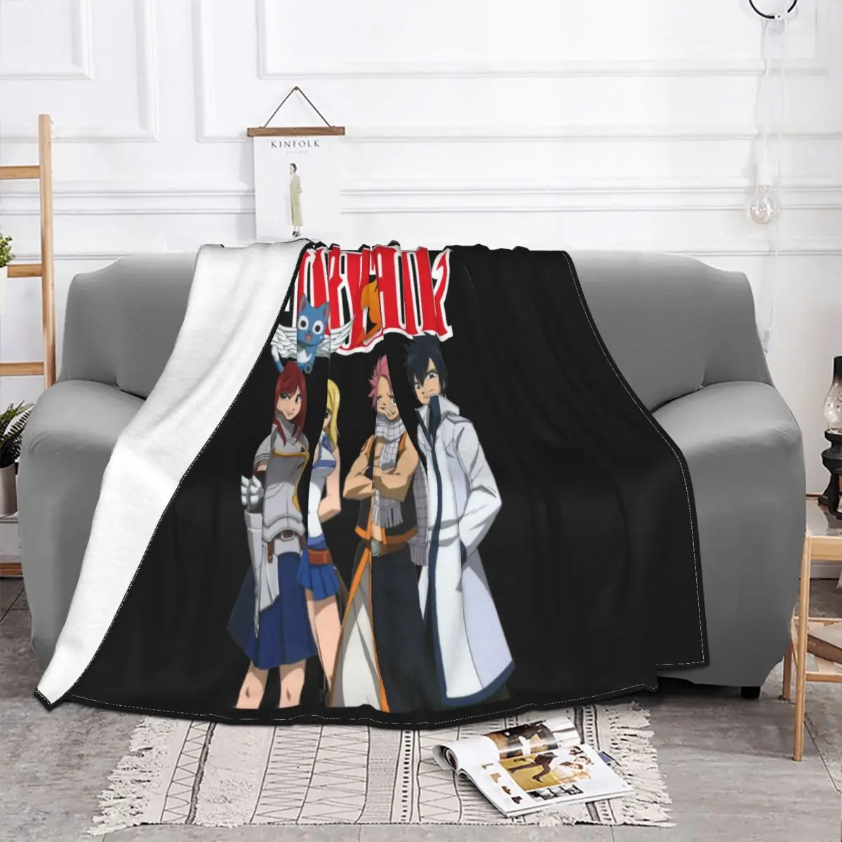 New Fairy Men Tail Natsu Gray Erza Guild Anime Manga Mens Black Size S 3Xl Throw Blanket