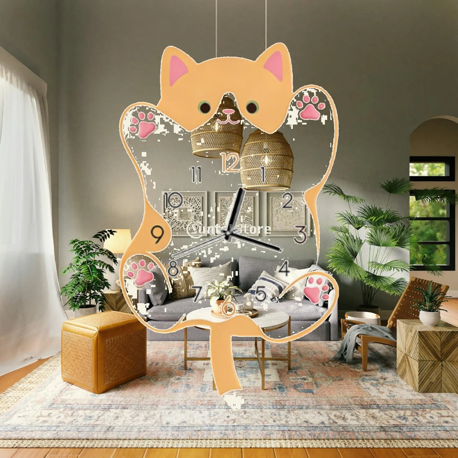 Lustige Kätzchen-Wanduhr Dekorative MDF-Design-Wanduhr Stilvolles Leuchtendes Ornament für Kinderzimmer Schlafzimmer oder Küche