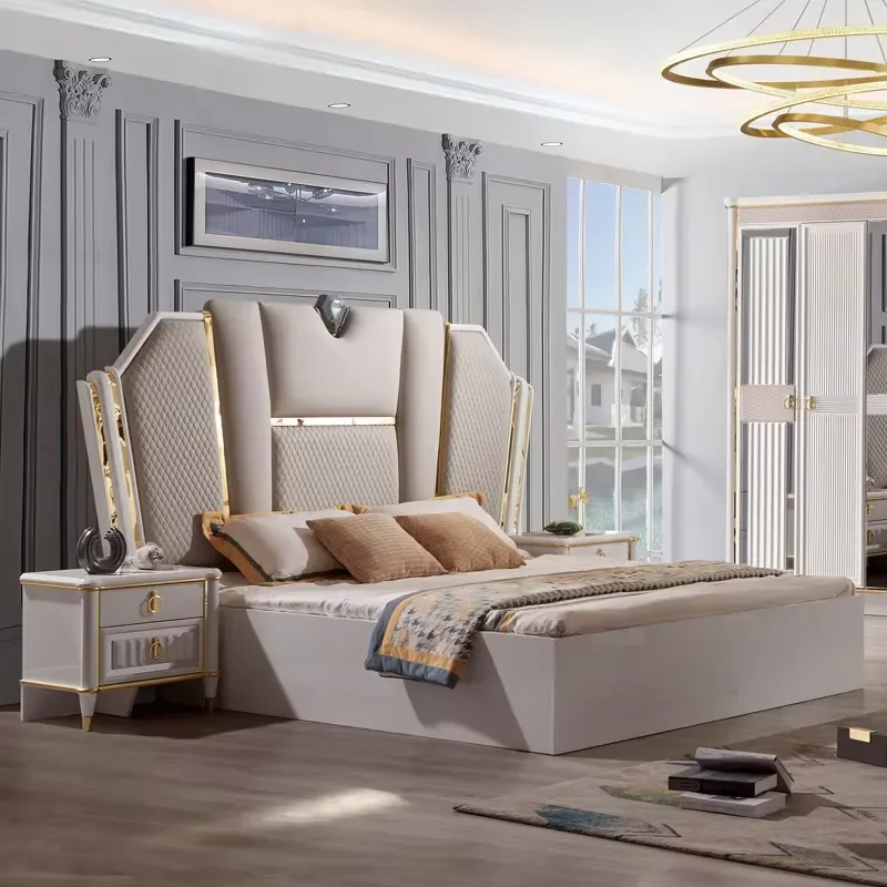 Modern Velvet Upholstered King Size Bed Frame with Wooden Headboard Queen Full Platform Bedroom Furniture Set Luxury Soft