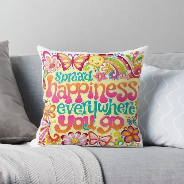 Spread Happiness Everywhere You Go Art  Printing Throw Pillow Cover Car Fashion Cushion Decor Home Pillows not include One Side