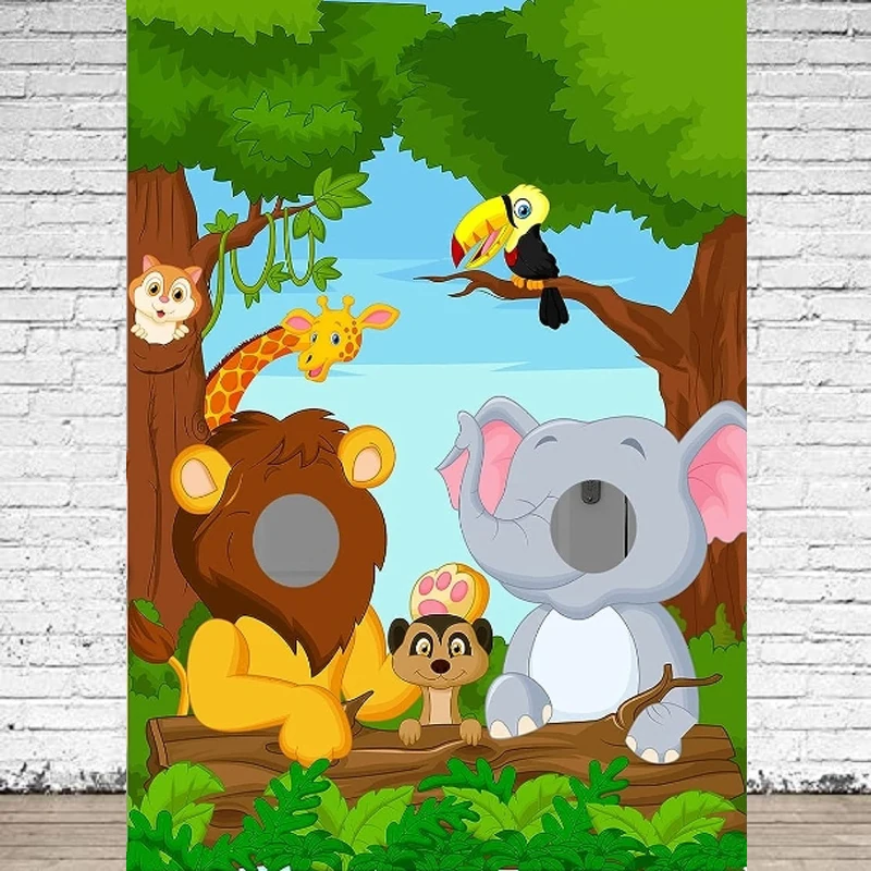 

Photography Backdrop Birthday Photo Door Banner Jungle Wild Animals Party Props Safari Pretend Play Party Game Photo Background