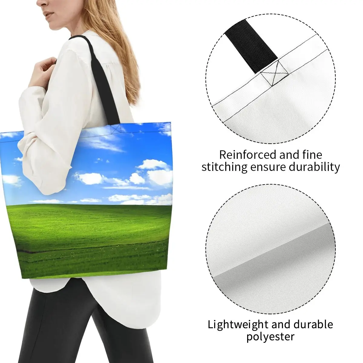 Windows XP Wallpaper Shopping Tote Bag Canvas Large Capacity Shoulder Bags Shopper Grocery Handbag for Women
