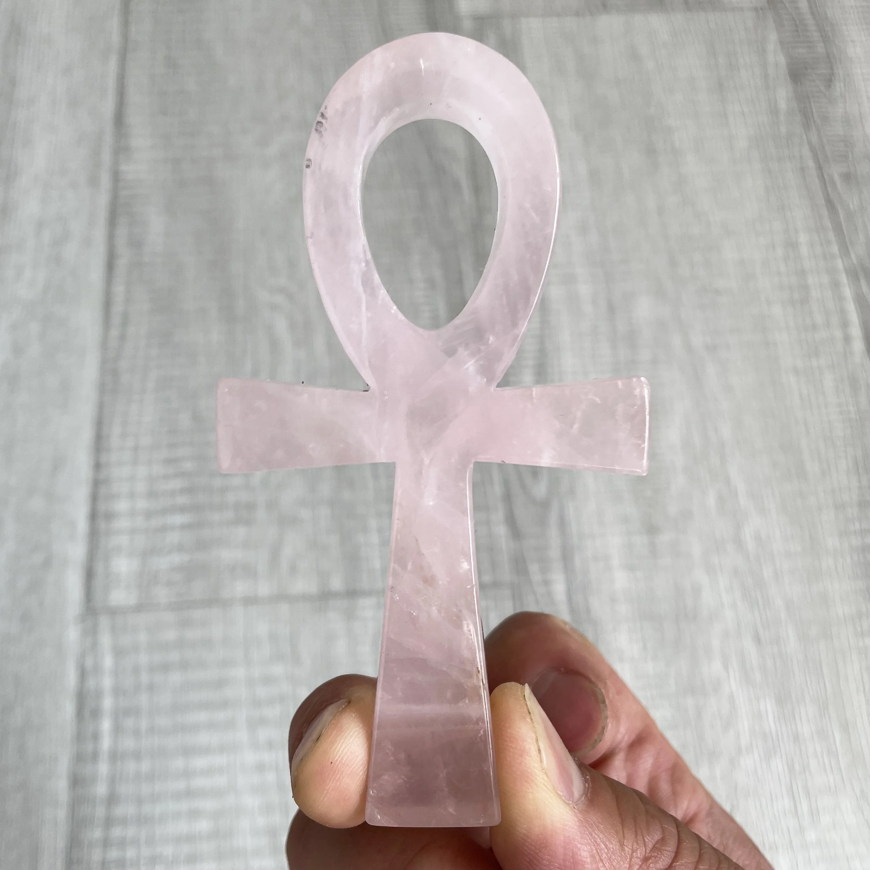 Natural Rose Quartz Ankh Hand-carved Rough Polished Pink Crystal Cross Symbol Crafts Protection Healing Stone Home Decor AN1-13