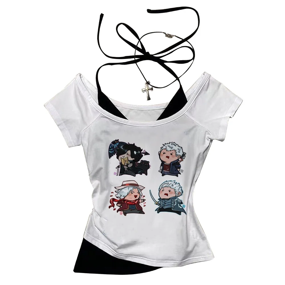 Devil May Cry cropped top girl party y2k anime streetwear jojifuku shirt cheap streetwear dollette scene  graphic