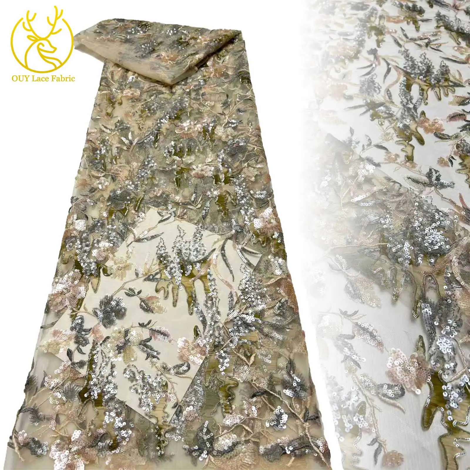 

2025 High Quality French Groom Embroidered Sequin Lace Fabric African Nigeria Handmade Tulle Fashion Women's Wedding Fabrics