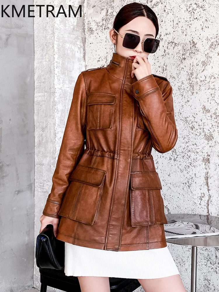 Strato superiore al 100% di giacca di pelle di pecora Donna Giacche vintage in vera pelle Donna Capispalla da moto Abiti autunnali 2025✖жанка