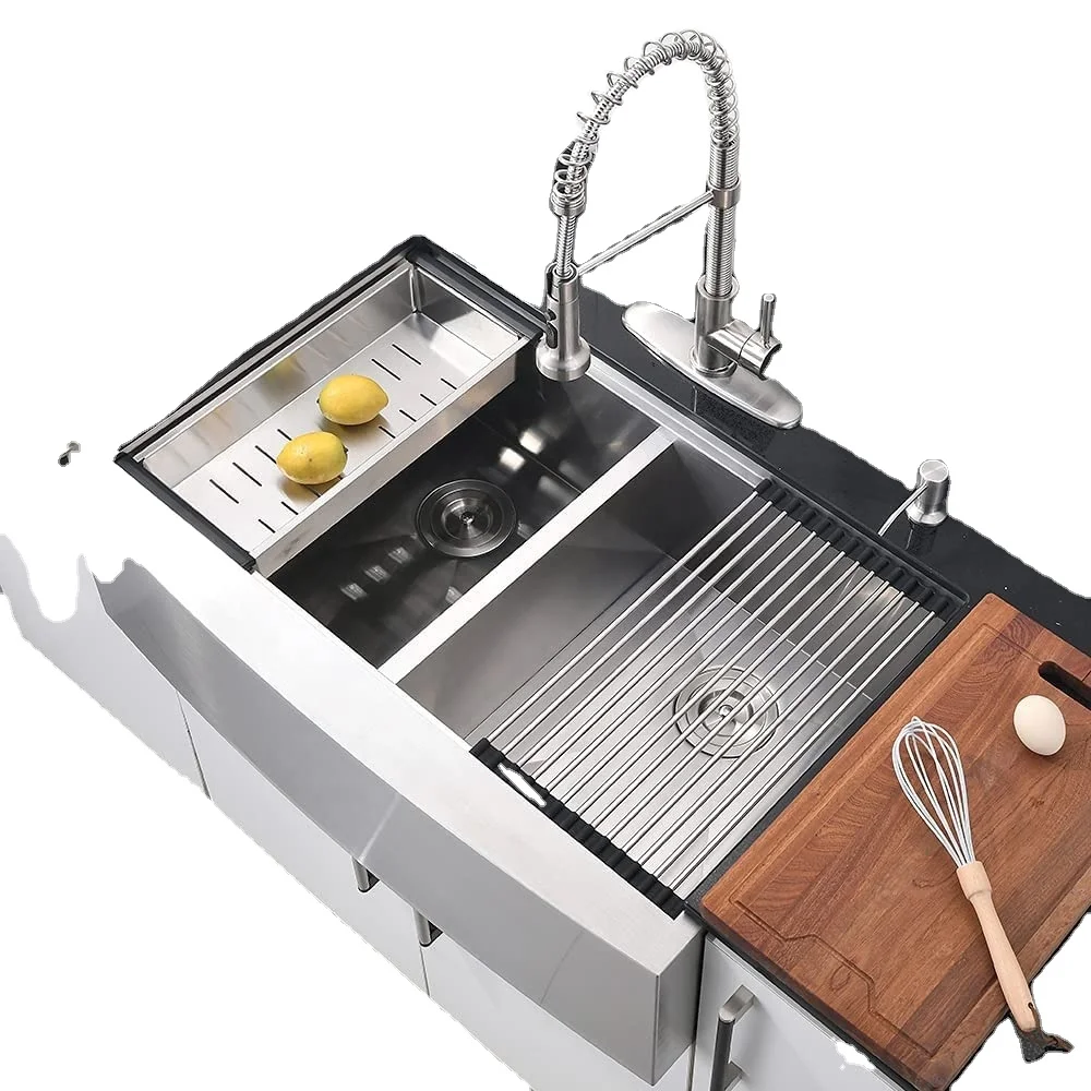 Single Large Kitchen Apron Sink 304 Stainless Steel Deep Farmhouse Bowl with Installation Accessories