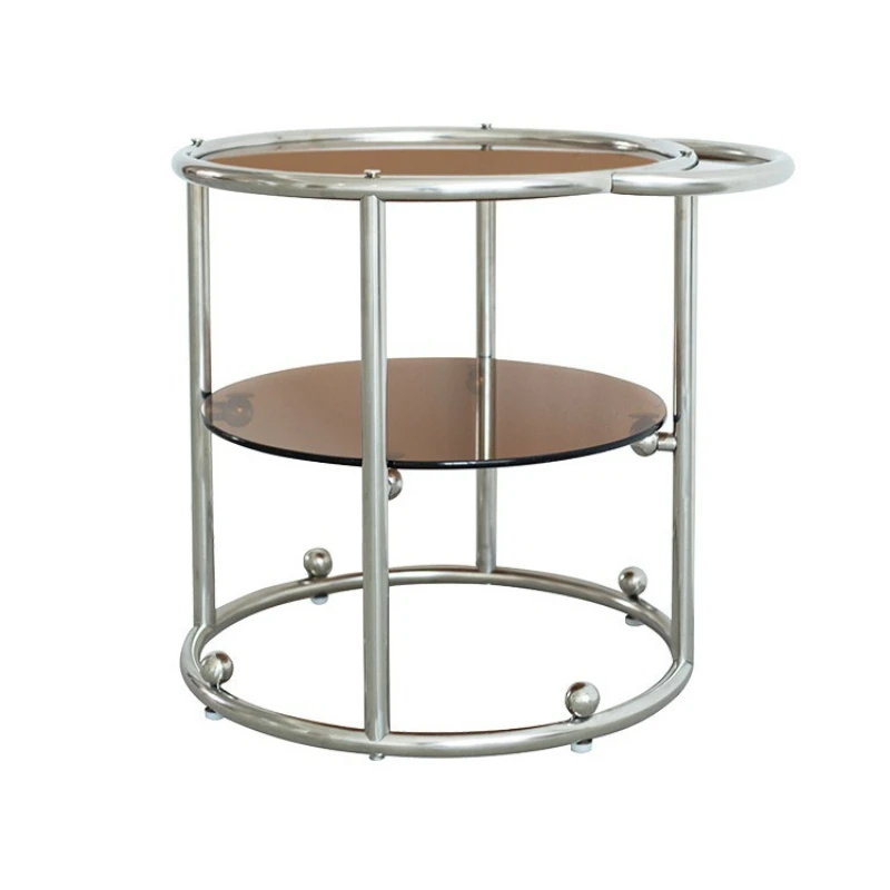 Small coffee table ins brown glass medieval stainless steel living room sofa edge few round