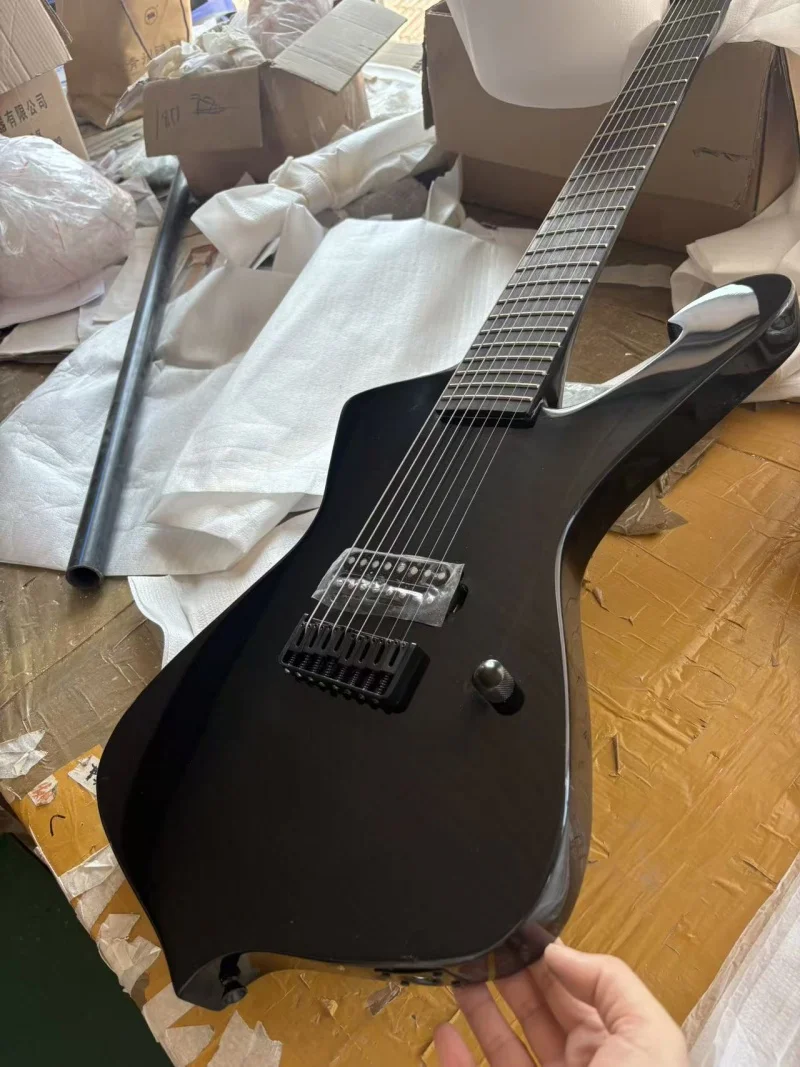 High-gloss black 8-string electric guitar, rosewood fretboard, black fixed bridge, customizable, free delivery