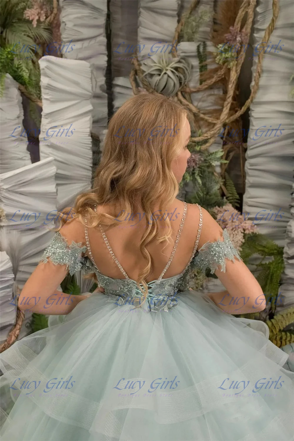 Quality Flower Girl Dress Sling Off Shoulder Tulle Lace Printed Princess Wedding Birthday Party Ball Communion Dresses Gowns