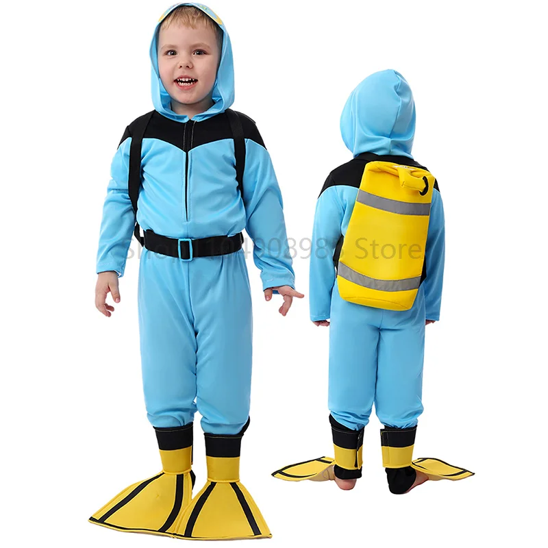 

Children Girls Occupational Scuba Driving Suits Fancy Dress Up Halloween Purim Cosplay Boys Blue Scuba Driver Costume