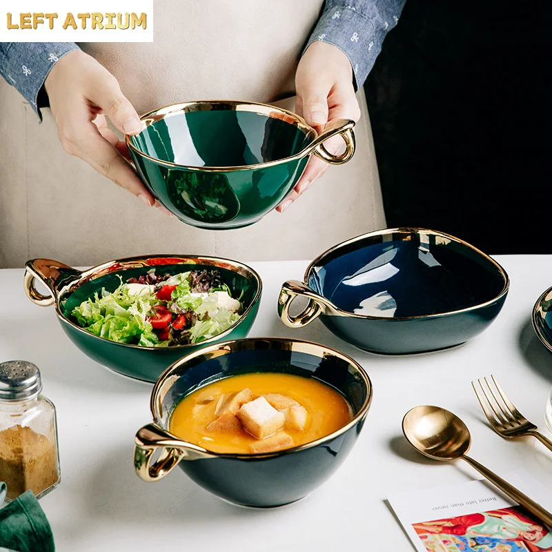 Ceramic Light Luxury Dessert Bowl Continental Breakfast Fruit Salad Bowl Table Decoration Restaurant Hotel Service Supplies