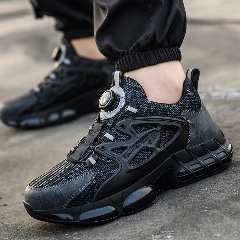 Rotating Button New Safety Shoes Men Anti-smash Anti-puncture Work Shoes Fashion Men Sport Shoes Security Protective Boots view 3