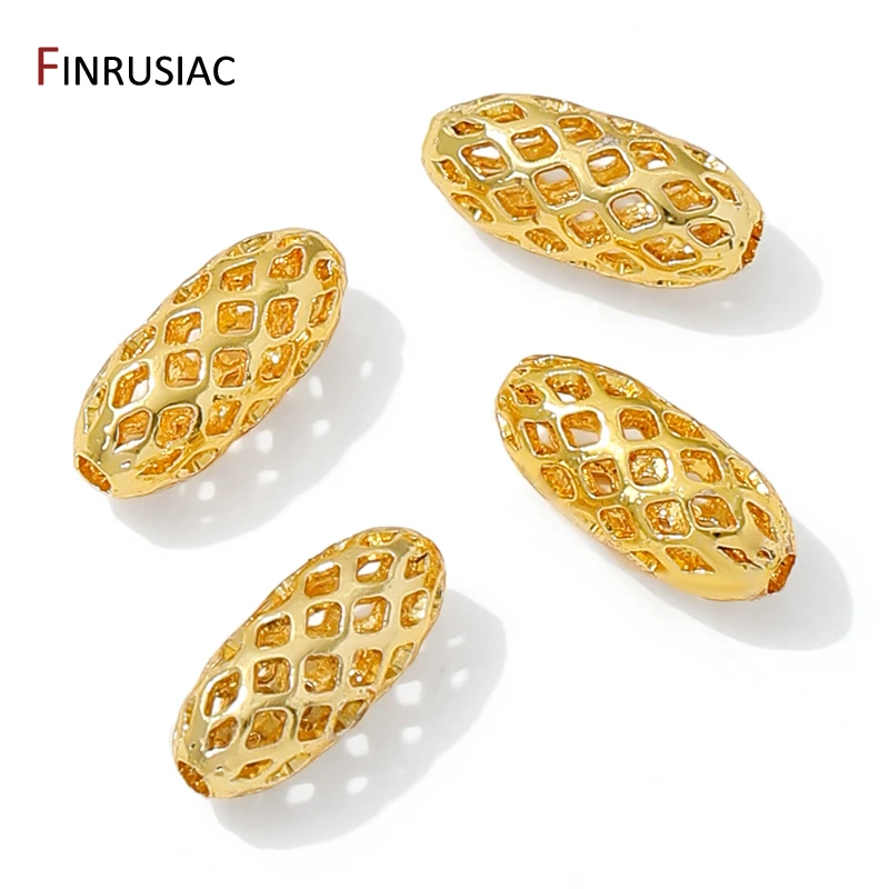 10PCS 14/18K 골드 도금 황동 중공 스페이서 비즈, DIY 팔찌 만들기 용품, 보석 재료 용 타원형 분리기 비즈