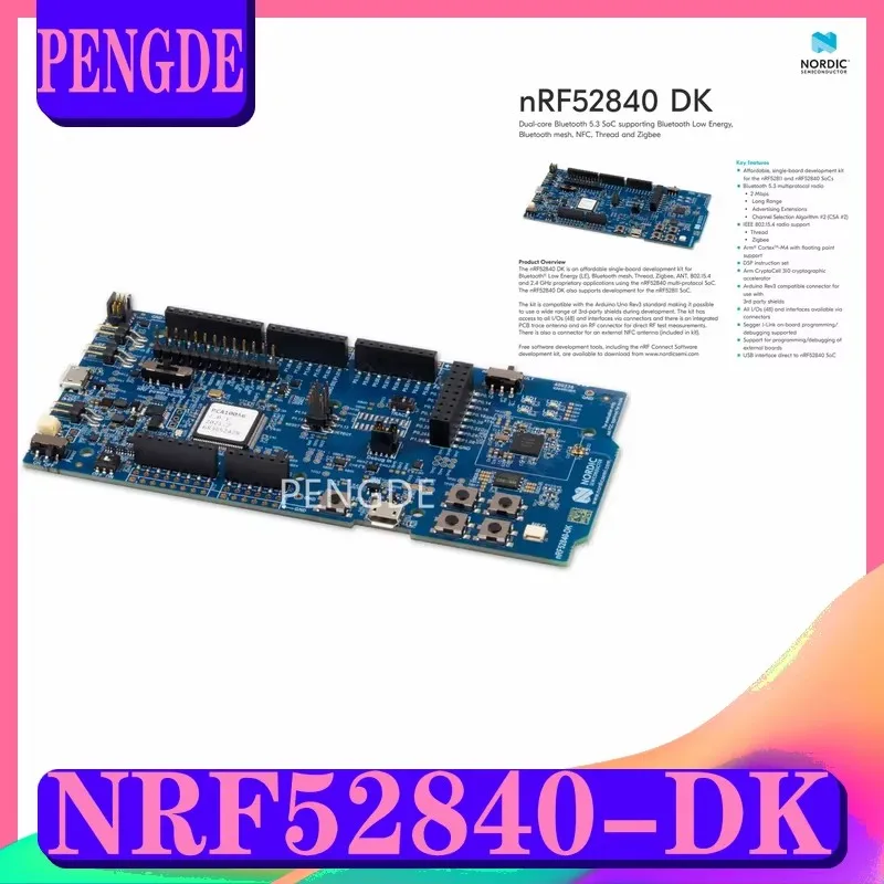 

nRF52840-DK Bluetooth Low Energy, Bluetooth mesh, NFC, Thread and Zigbee development kit for the nRF52840 SoC