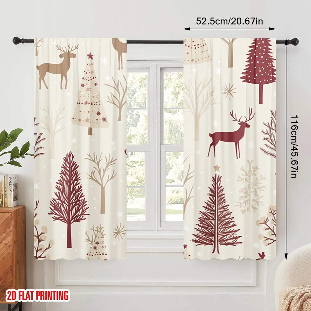 2pcs,2D plane printing Light Filtering Curtains Cute Christmas Trees Snow Reindeer (2) Polyester (without rod) Art Deco Festive
