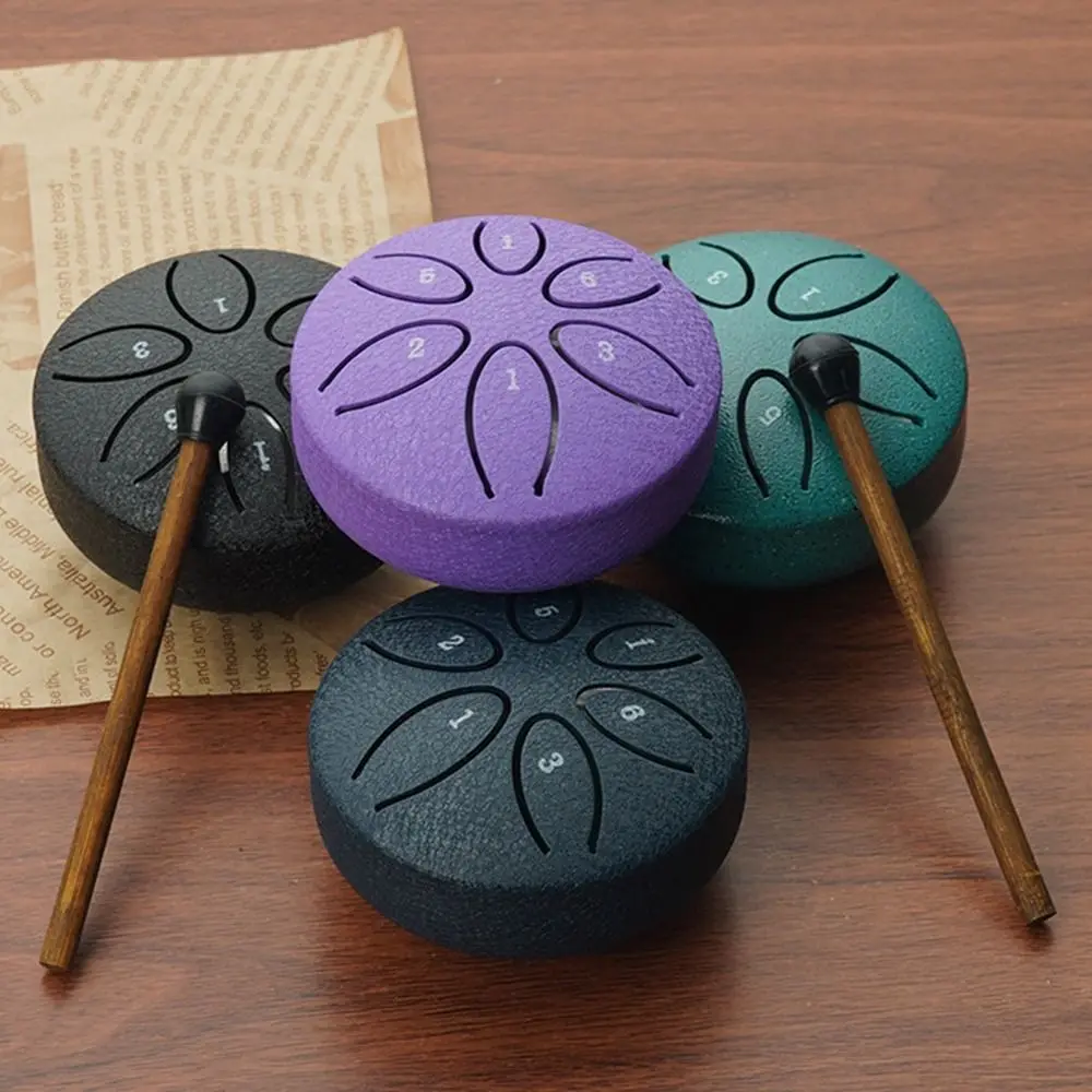 

6-Tone Steel Tongue Drum Set 3 Inch Multicolour Mini Hand Pan Drums Portable with Drumsticks Meditation Drum Camping