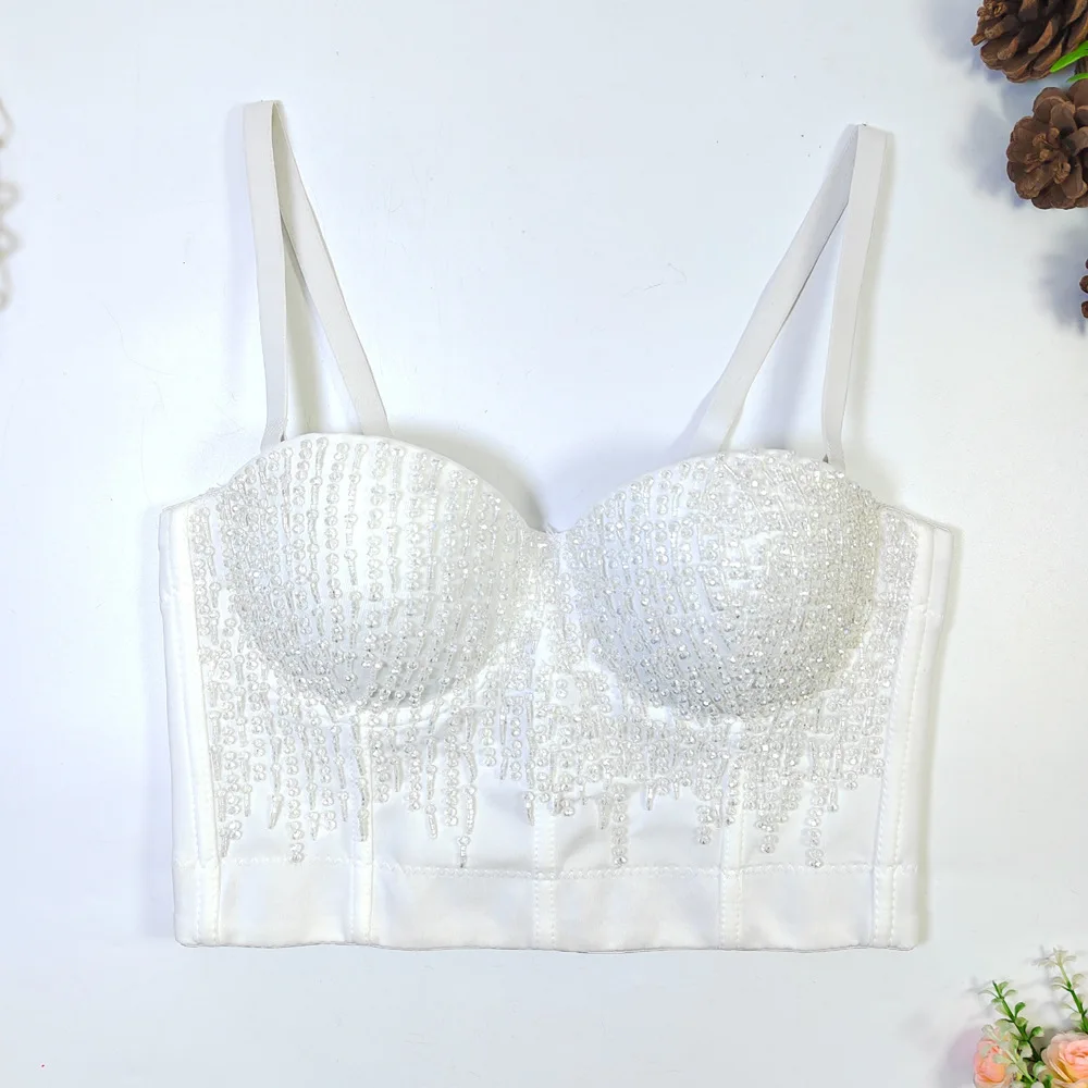 

Сексуальный топ ручной работы с бисером для пикантных девушек, верхняя одежда Fibone, четырехрядный, Bule ort Sle, украшенный бриллиантами, облегающий женский жилет