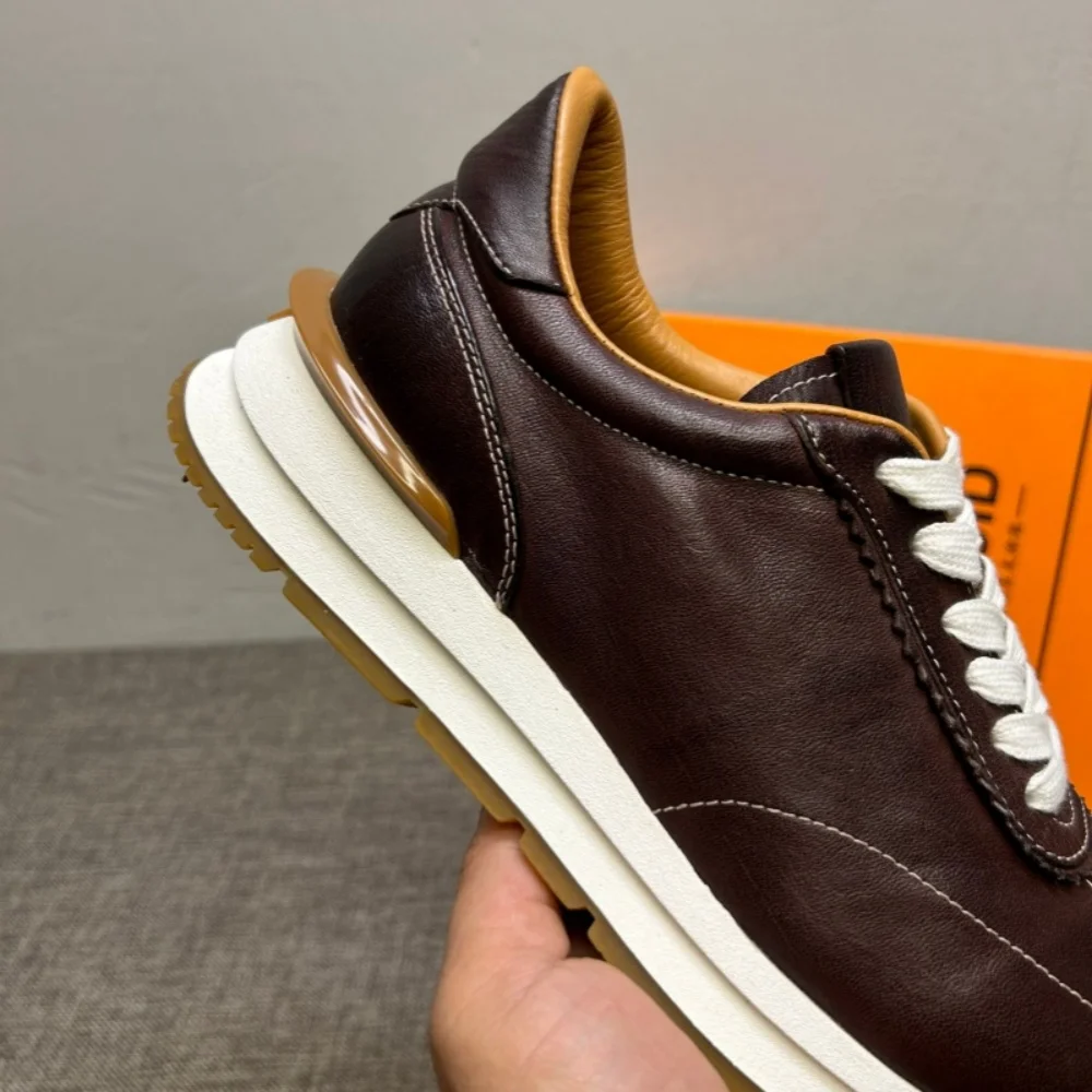 حذاء Agan ذو نعل سميك من الجلد الأصلي بتصميم جديد، حذاء كاجوال عصري من جلد الحصان المغسول للرجال #3