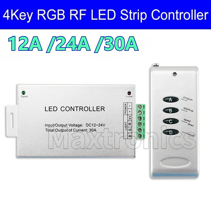 Wireless LED Controller 12A 24A 30A  4-Key RF Remote Control Dimmer for 5050 3528 RGB LED Strip Light Module Controller DC12~24V
