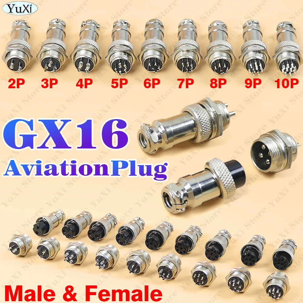 1-20Pcs GX16 2/3/4/5/6/7/8/9/10 Pin Docking Aviation Plug Socket Waterproof Circular Connector DIY Jack Plugs Male Female