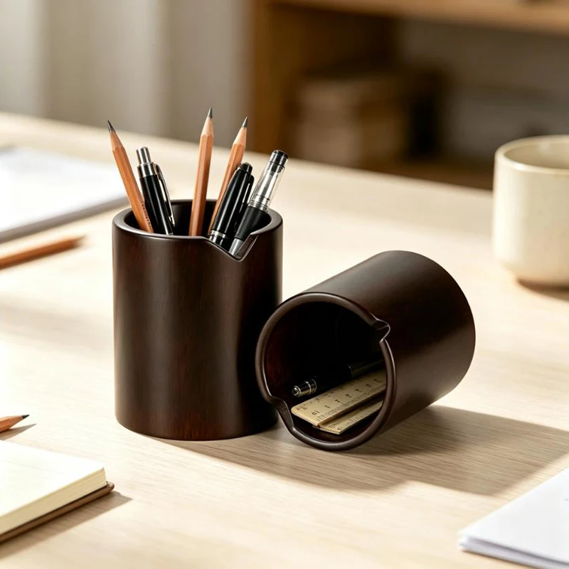 Wooden Pen Holder for Desk Retro Pencil Cup Office Desk Organizer Caddy for Pens, Pencils, Rulers, Markers School Supplies