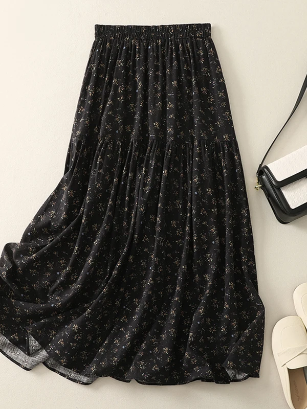 

Повседневная юбка средней длины с цветочным принтом, женская утягивающая юбка-зонтик трапециевидной формы с эластичной резинкой на талии, винтажная художественная юбка средней длины...