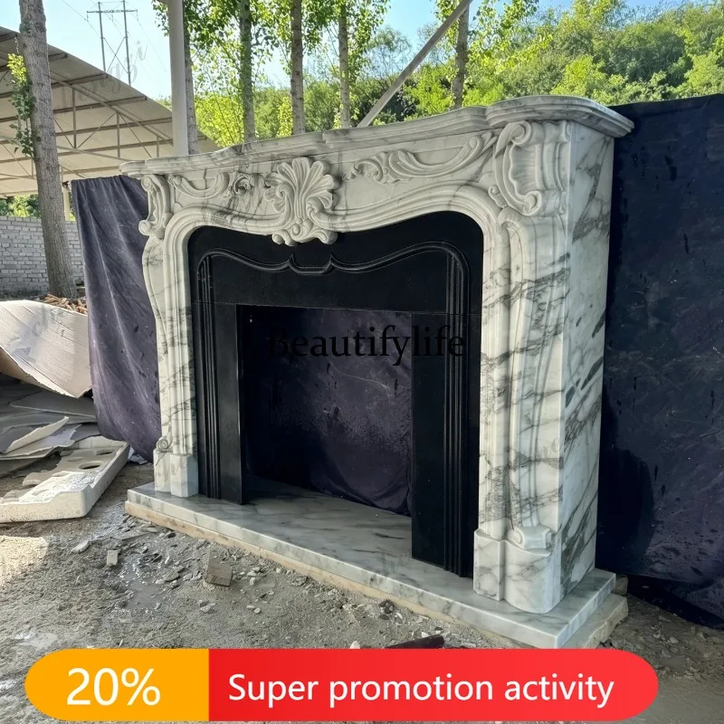 N178 Natural marble fireplace French large white fireplace living room entrance stone carving fireplace cabinet