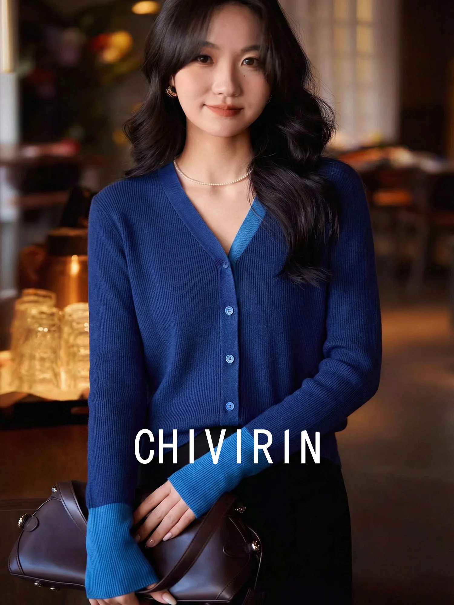 

Женский приталенный вязаный свитер Chivirin с цветными блоками, повседневный, весенний, новинка, дышащий, хлопковый, с V-образным вырезом