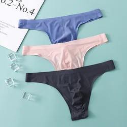 Mens Sexy G-string Thong Low Waist Man Underwear Ice Silk U Bugle Pouch T-Back Panties Jockstrap Male Seamless Underpants Bikini