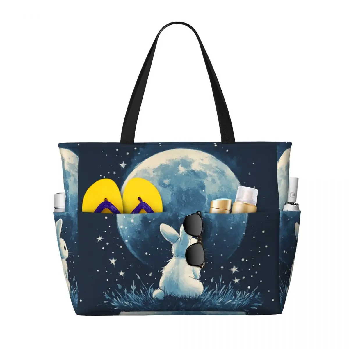 

Cute Space Little Bunny Rabbit Beach Tote Bag Sport Gym Yoga Duffle Large Tote Bag Women Travel Bag Fitness bag