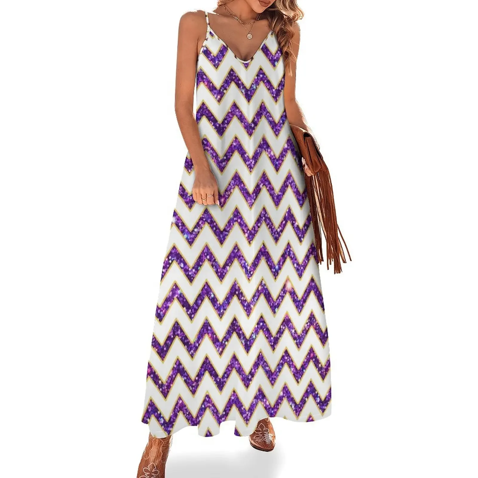 Tiger Chevron Sparkle Gameday Dress Sleeveless Dress clothing women summer 2024 summer clothes for women Dress