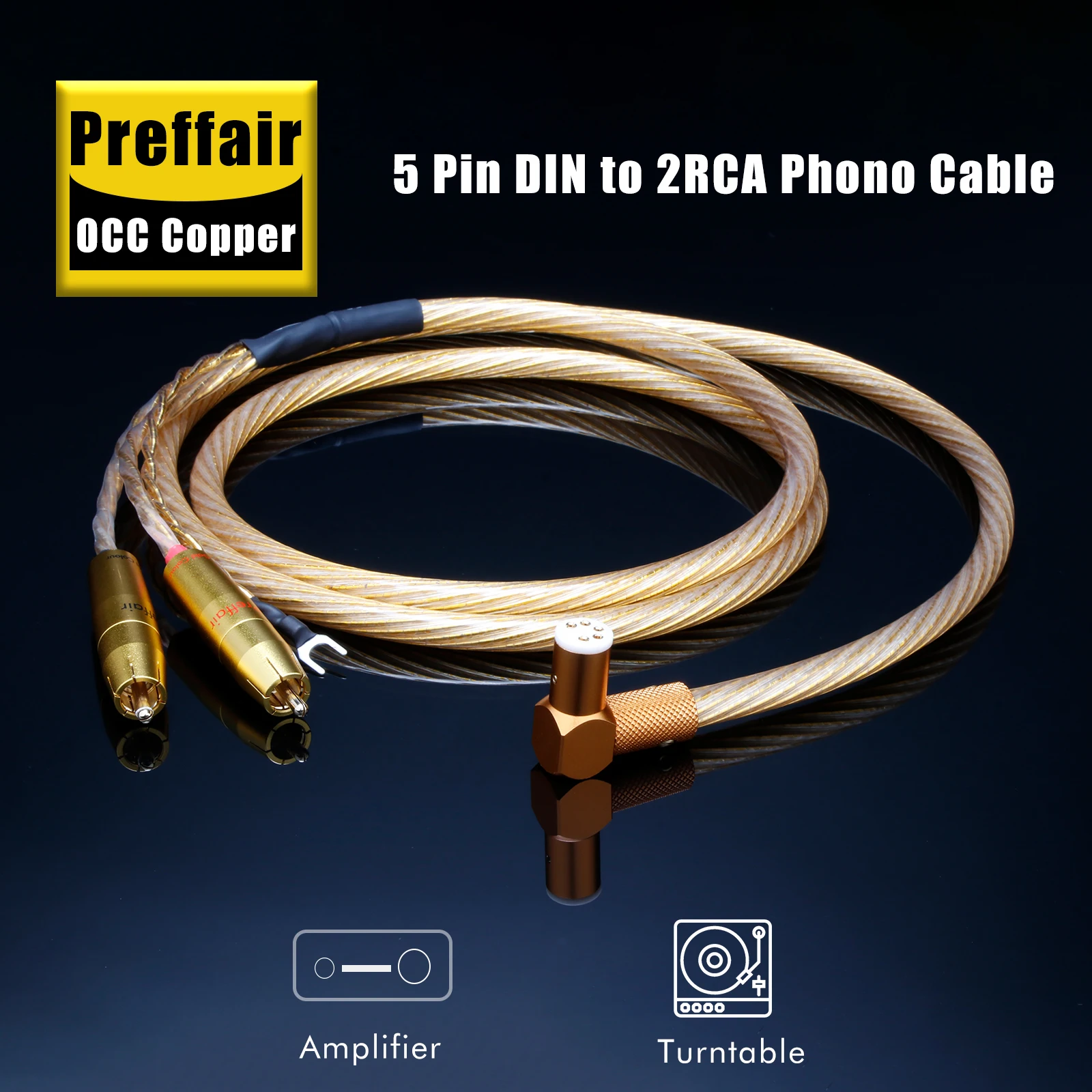 

Кабель Preffair 5Pin Din - 2RCA Phono, 7N OCC, посеребренный, для виниловых проигрывателей, с Y-образным заземляющим проводом, аудиокабель для LP-проигрывателей