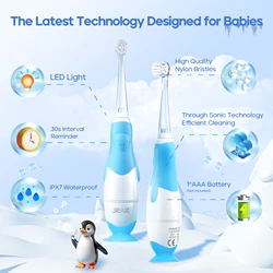 Seago Kids Electric Toothbrush Baby Brush Sonic Toothbrush 4 Replacement Brush Heads Observing Light  Suction Base 4 Color Child