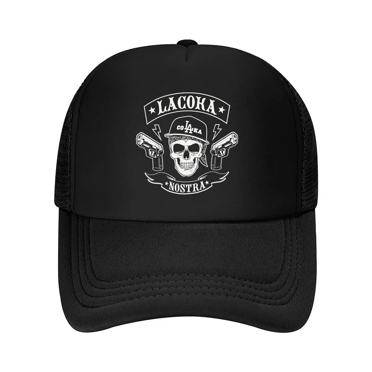 2026 Lacoka Nostra Edgy - Inspired, Skull Gang Emblem Design Mesh Baseball Cap
