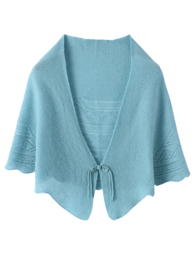 Nowy Elegancki Wiosenno-Jesienny Ażurowy Szal Damski 100% Wełna Merino Dzianina Elegancki Modny Sweter Miękkie Wełniane Otulacze Kardigan