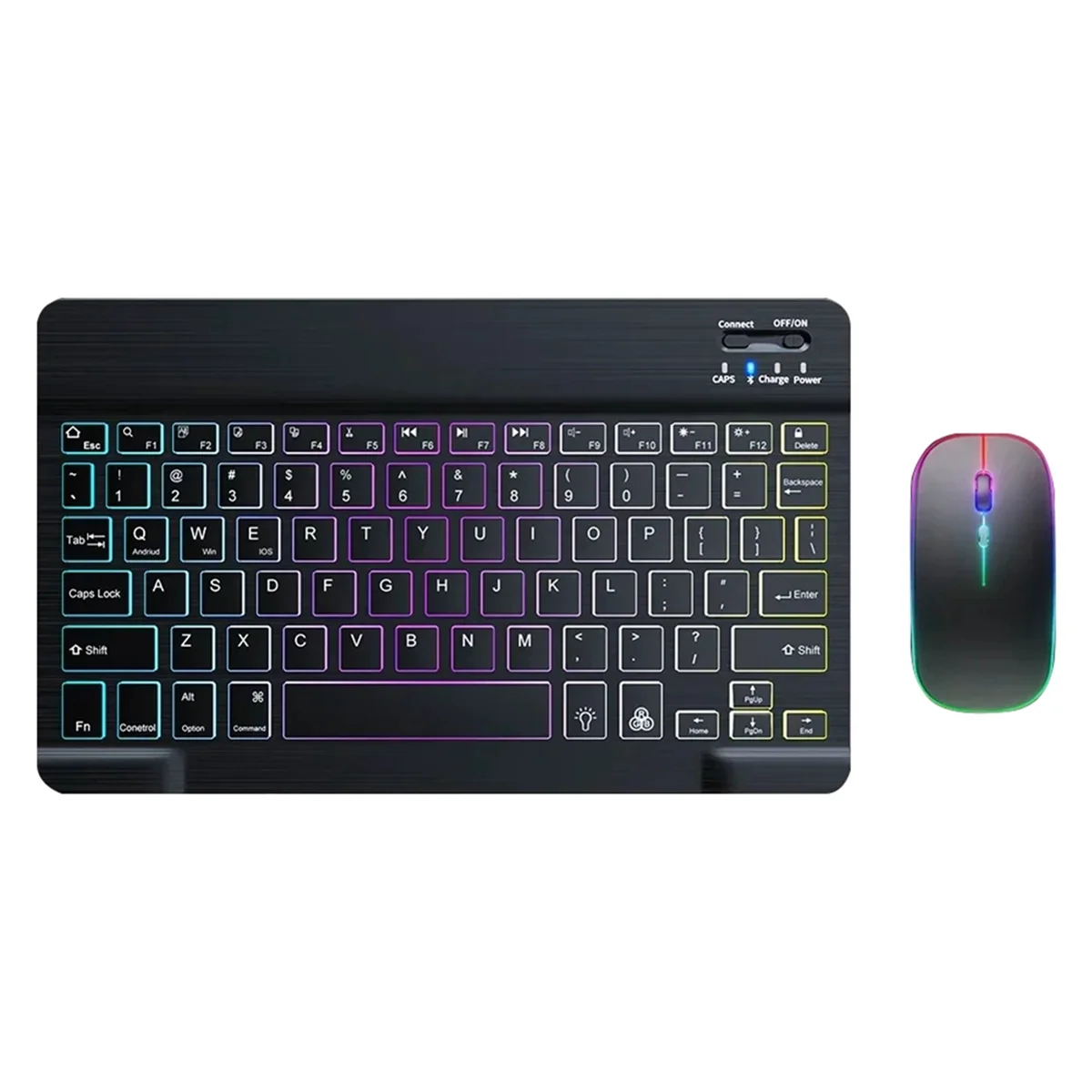 10inch Wireless Keyboard and Mouse RGB Backlit Rechargeable Bluetooth Keyboard and Mouse Combo Kit Black