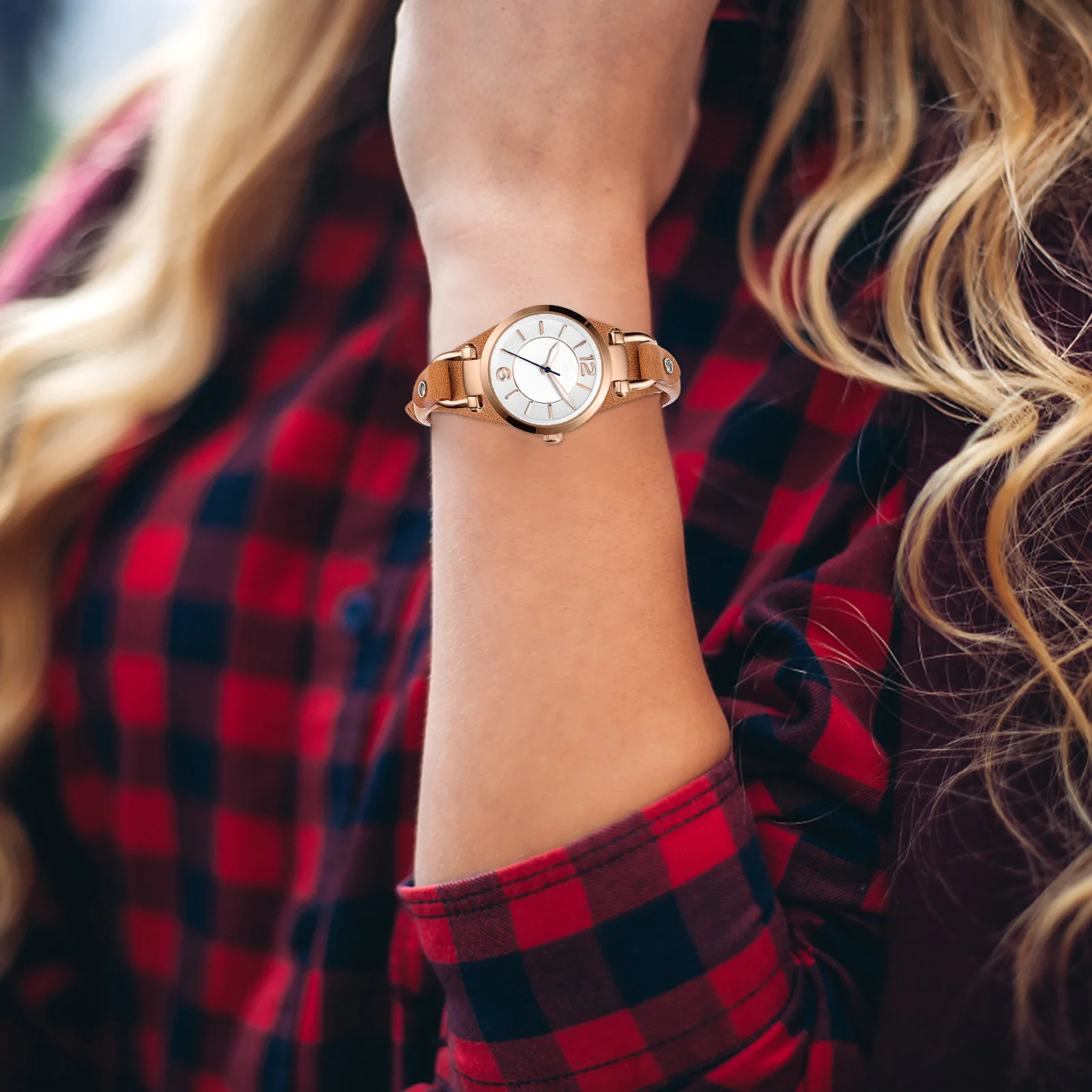 여성용 가죽 시계줄, 라이트 브라운 송아지 가죽 시계줄, 휴대폰 액세서리