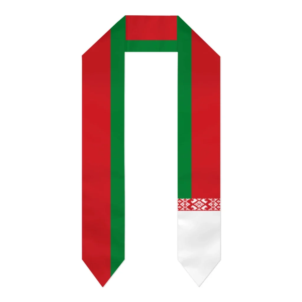 Graduation Sash Belarus Flag scarf Shawl Stole Sapphire Blue with Stripe Bachelor Gown Accessory Ribbon 180*14cm