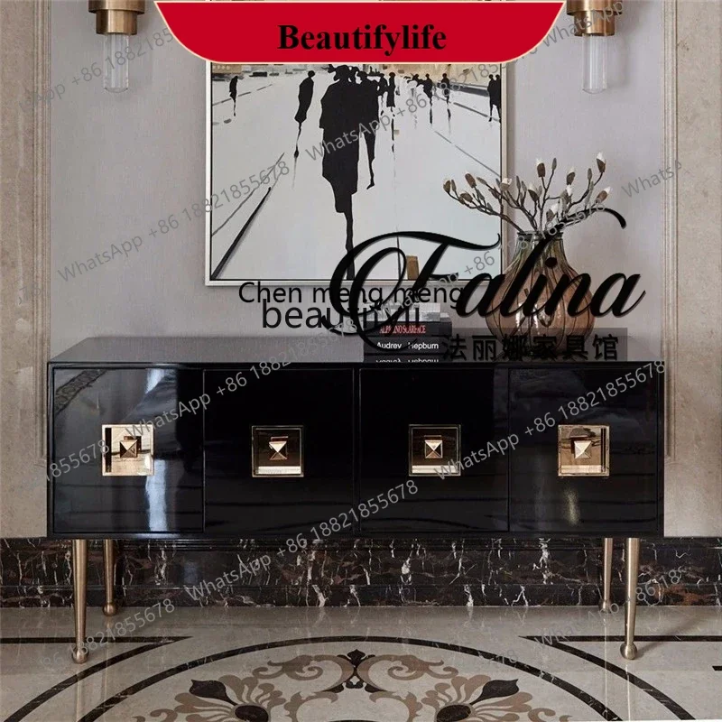 

D178 American light luxury solid wood porch cabinet, black simple modern living room TV cabinet French storage side cabinet