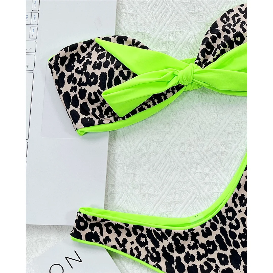 Sexy Bandeau-Bikini mit Knoten und Leopardenmuster, Damen-Badeanzug, zweiteiliges Bikini-Set, Badebekleidung, Badeanzug, Modell V4179 – Detail 11